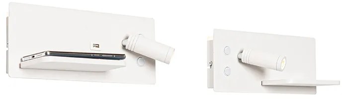 Комплект от 2 стенни лампи бели с LED с USB и индукционно зарядно - Riza