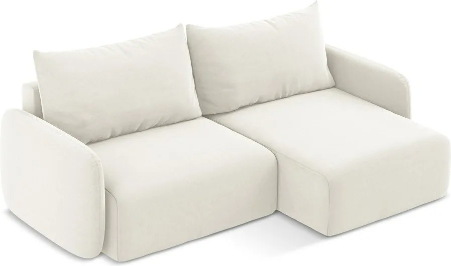 Кремав кадифен сгъваем/с място за съхранение ъглов диван (десен ъгъл) Kalena – Makamii