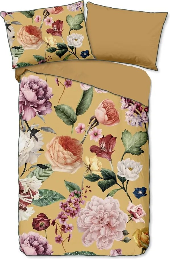 Жълт чаршаф от органичен памук за единично легло Flowery, 140 x 200 cm Organic - Descanso