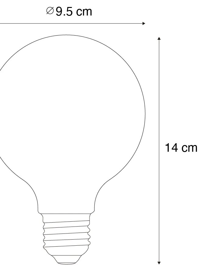 Комплект от 5 E27 димируеми LED крушки G95 със спираловидна нажежаема жичка, златни, 4W 270LM 2100K