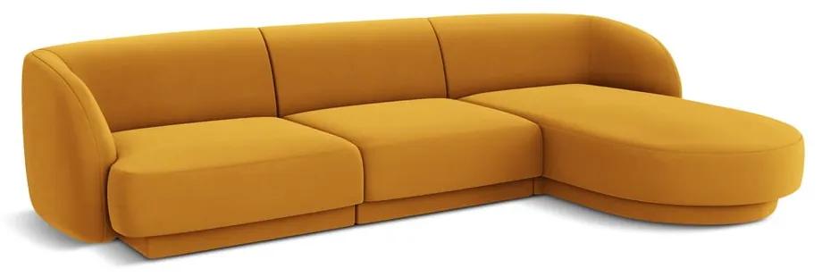 Ъглов диван от кадифе в цвят горчица (десен ъгъл) Miley - Micadoni Home