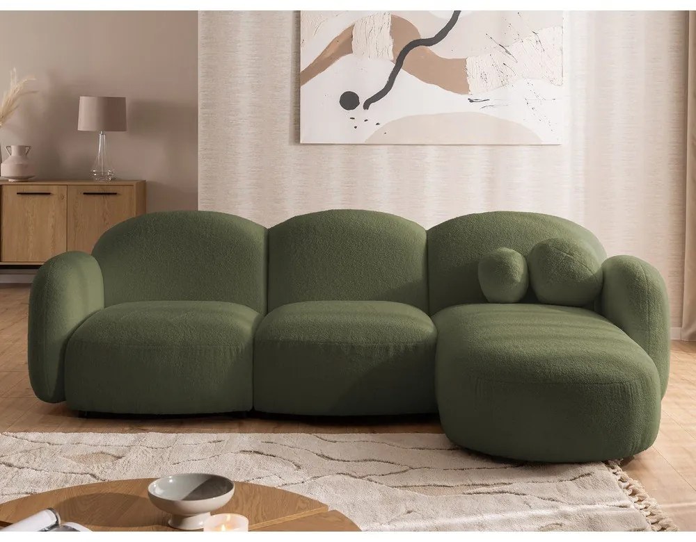 Зелен ъглов диван от букле (десен ъгъл) Orbit – Ropez