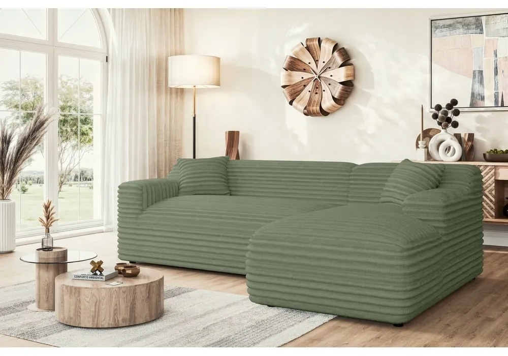 Зелен ъглов диван от рипсено кадифе (десен ъгъл) Martin – Ropez