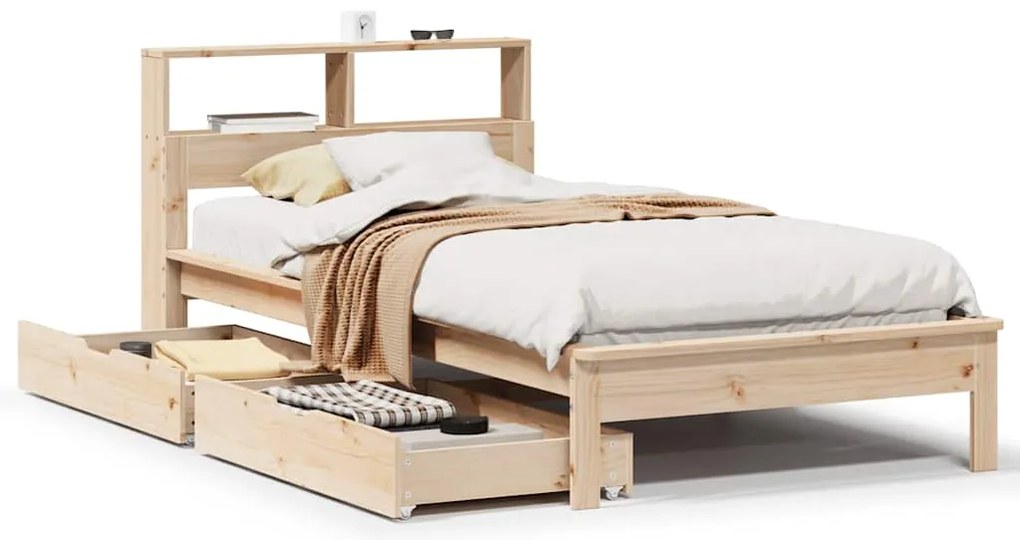 3309830 vidaXL Легло с рафтове за книги, без матрак, 90x190 см, бор масив