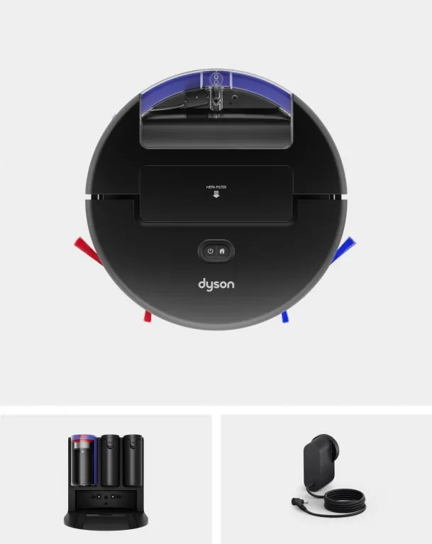 Прахосмукачка робот Dyson Spot+Scrub Ai 586183-01, 18000 Pa, 3 л, Сухо/мокро, Разпознаване на петна, Автоматична станция, Черен/Син