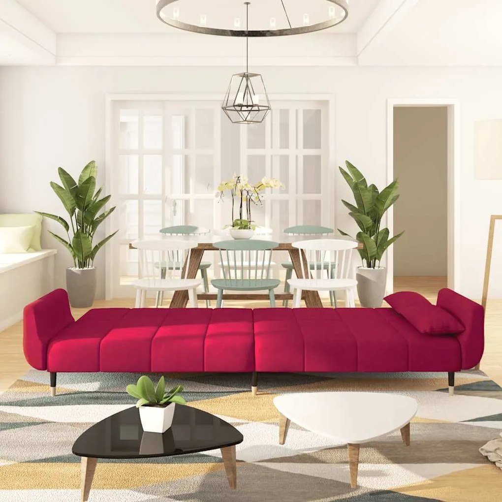 337587 vidaXL 2-местно канапе с две възглавници, виненочервено, кадифе
