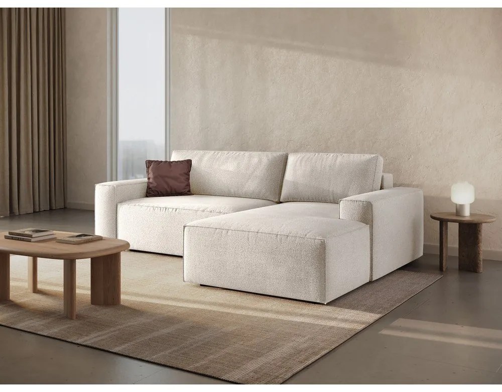 Бял разтегателен ъглов диван от букле (десен ъгъл) Jodie – Micadoni Home