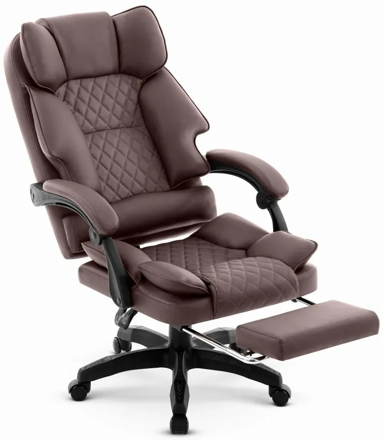 Ергономичен офис стол HC-1031 от екокожа с подложка за крака - кафяв