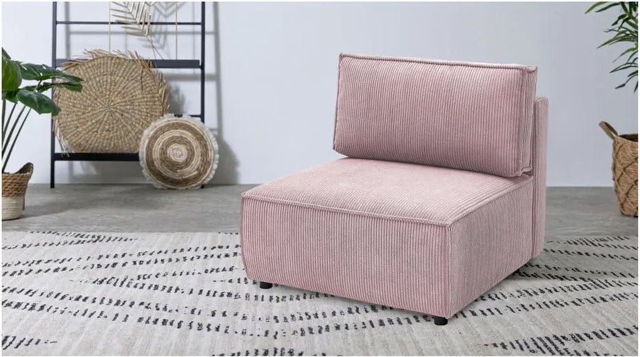 Светлорозов модул за диван от велур, централна част Nihad modular - Bobochic Paris