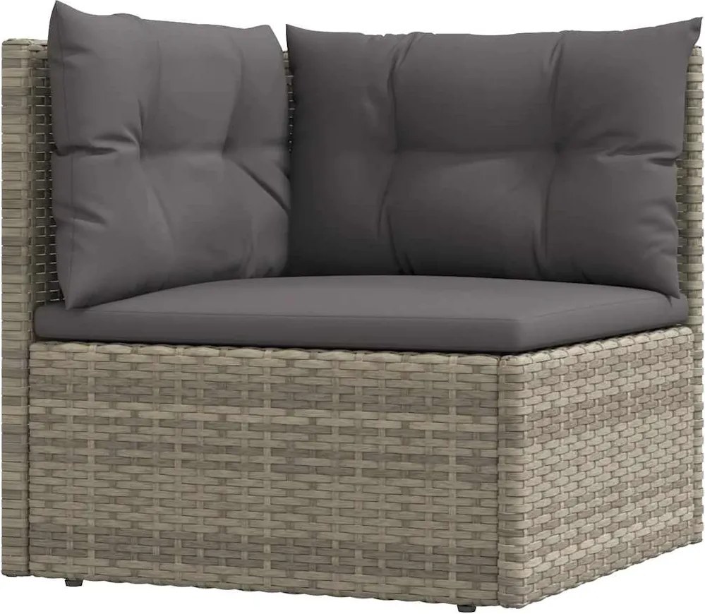 319600 vidaXL Градински ъглов диван с възглавници, сив, полиратан