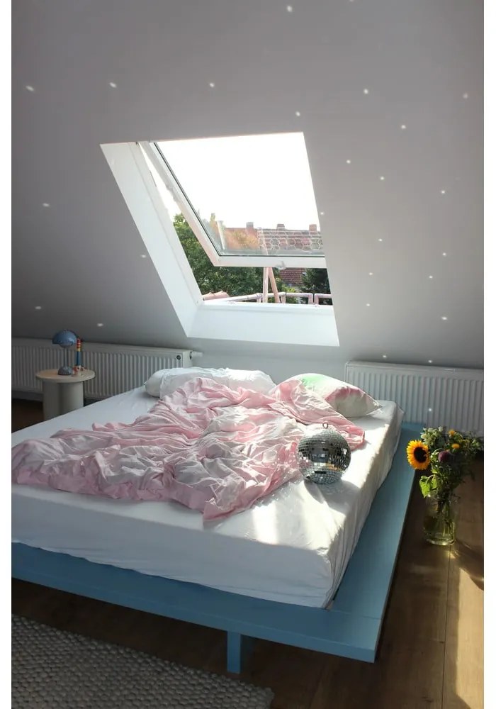 Светлосиньо двойно легло от масивен бор с включена подматрачна рамка 160x200 cm Japan – Karup Design