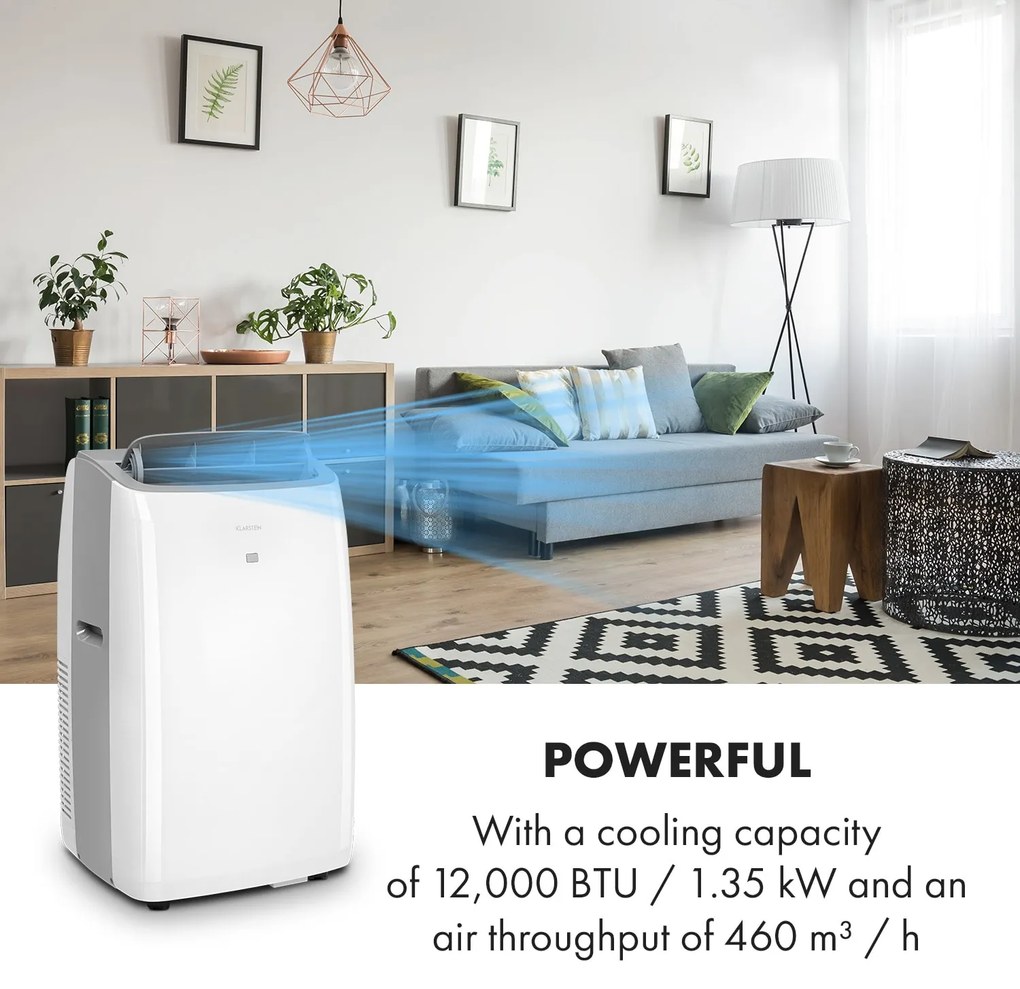 Klarstein Grandbreeze Eco 12K, мобилен климатик 3 в 1, 460 m³/h, 12.000 BTU/1,35 kW