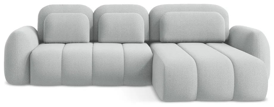 Светлосив разтегателен ъглов диван с място за съхранение от букле (десен ъгъл) Pele – Makamii