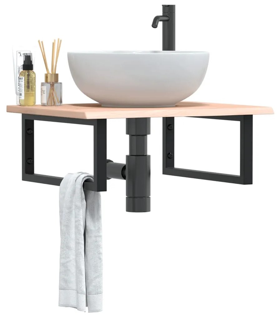 3302593 vidaXL Стенен рафт за мивка, стомана и масивно дърво дъб