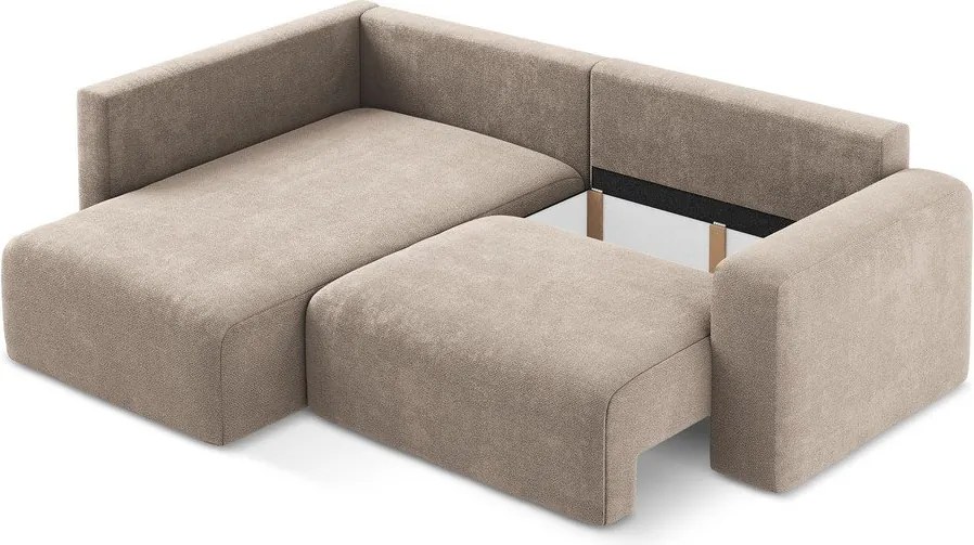Бежов шенилов сгъваем/с място за съхранение ъглов диван (ляв ъгъл/L форма) Kona – Makamii