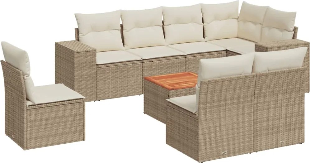 3225484 vidaXL Градински комплект диван с възглавници 9 части бежов полиратан