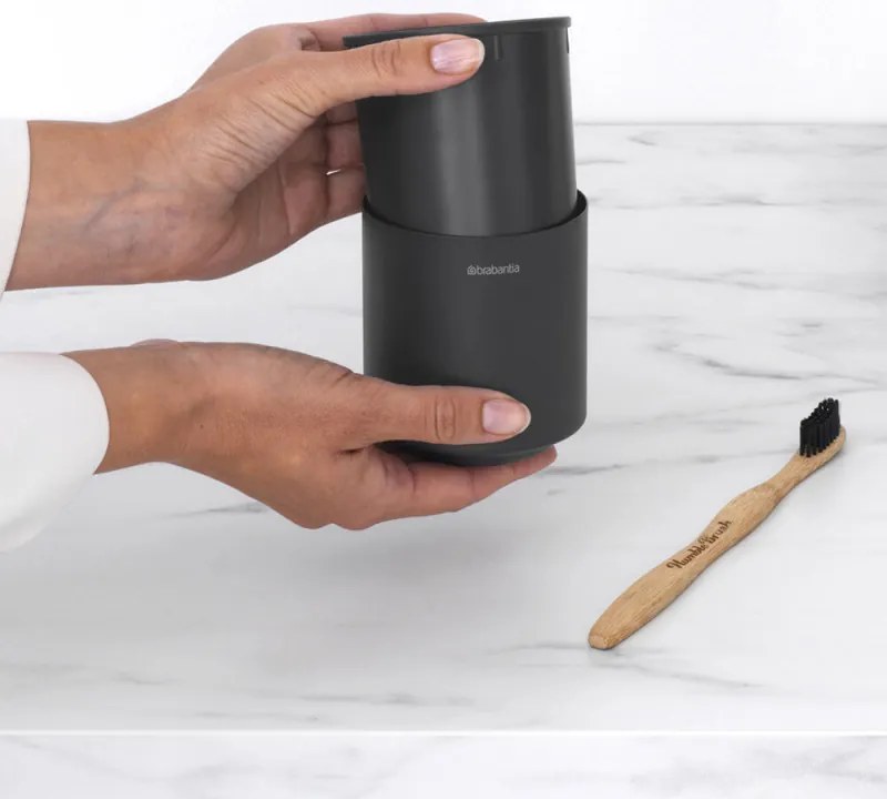 Стойка за четки за зъби Brabantia MindSet 1005684, Лесно почистване, Широк отвор, Минерално покритие, Тъмносив
