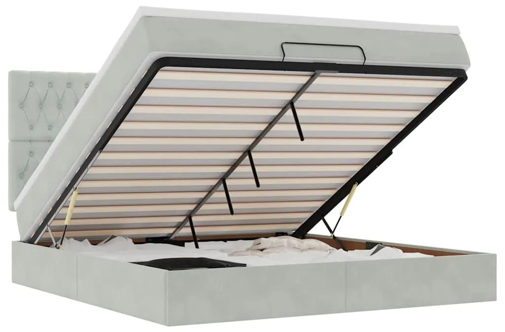 3314408 vidaXL Османска легло с матраци и LED, светлосиво, 180x200 см, кадифе