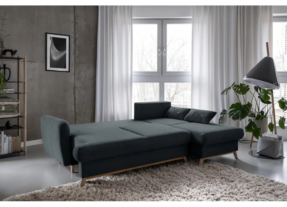 Тъмносив разтегателен/с място за съхранение ъглов диван (десен ъгъл) Scandic Lagom – Miuform