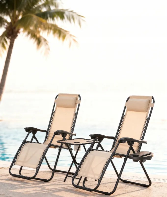 Комплект от 2 градински стола с маса - бежов