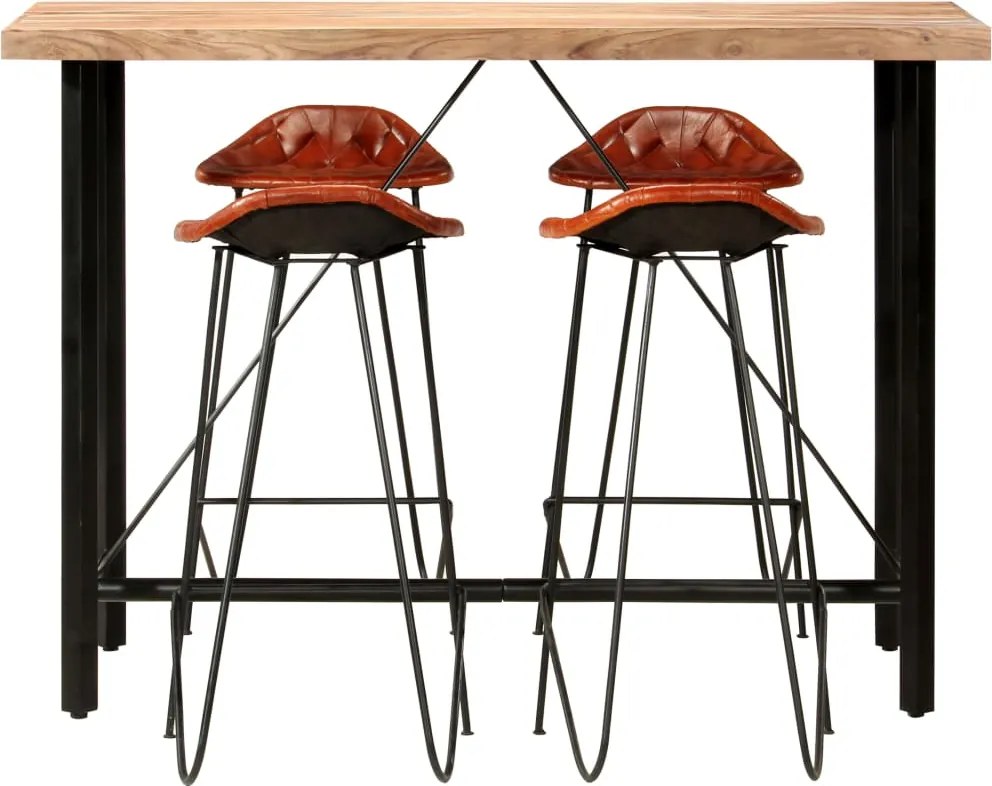 278764 vidaXL Бар комплект от 5 части масивно дърво и естествена кожа