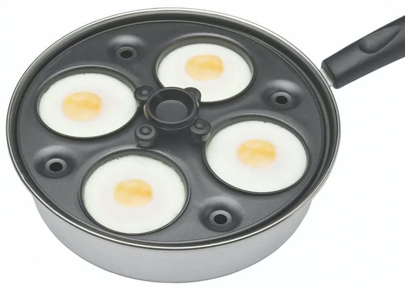 Тиган за яйца бенедикт KitchenCraft KCPOACH4, 21 см, 5 л, Капак, 4 сваляеми форми, Функция дълбок тиган, Индукция, Инокс/сребрист