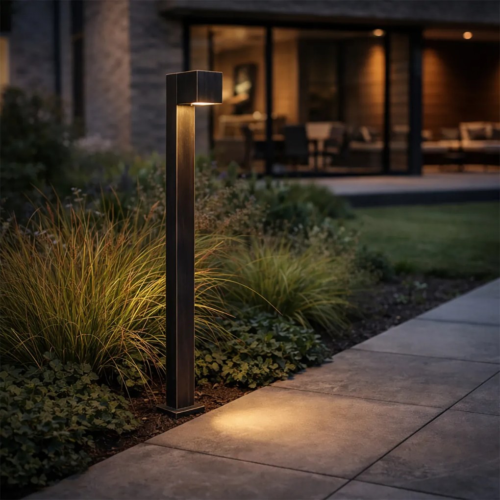 Индустриална стоеща лампа за външно ползване антично злато 80 см IP44 - Baleno