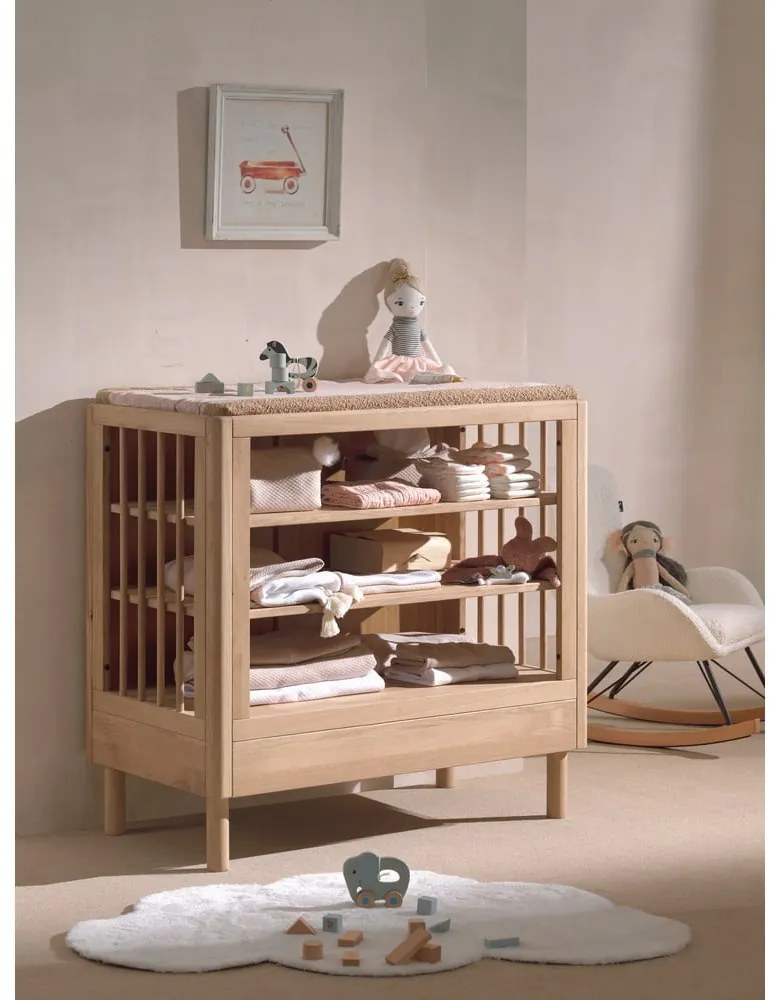 Детски скрин от масивен дъб с маса за преповиване в естествен цвят 100x95x55 cm Forrest – Vipack