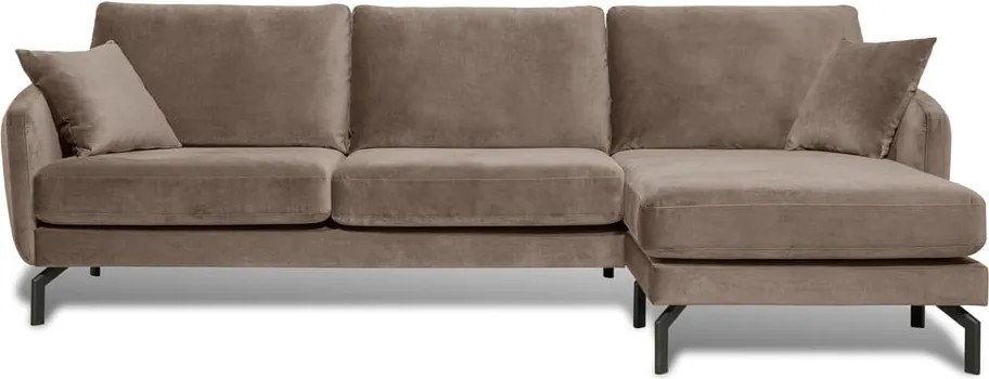 Кафяво-бежов ъглов диван от кадифе (десен ъгъл) Magic - Scandic