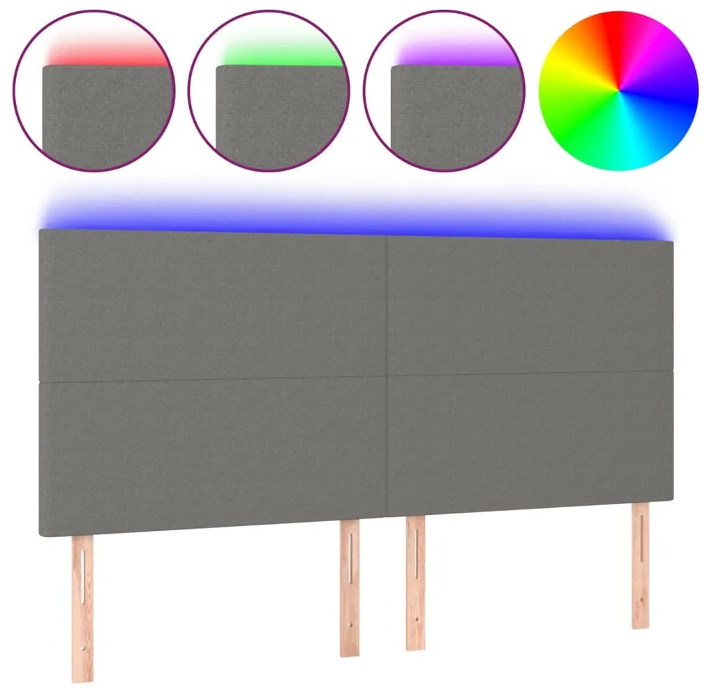 3122159 vidaXL LED горна табла за легло, тъмносива, 180x5x118/128 см, плат