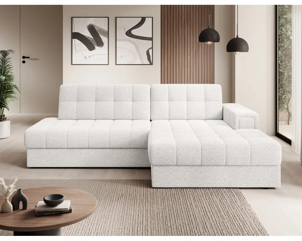 Кремав разтегателен ъглов диван от букле (десен ъгъл) Blezalt – ELTAP