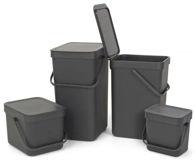 Кош за разделно събиране на боклук Brabantia Sort&Go 647670, 12 л, Дръжка, Възможност за стенен монтаж, Тъмносив