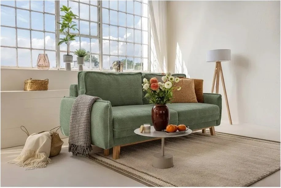 Светлозелен разтегателен диван от рипсено кадифе 218 cm Tori – Bonami Selection