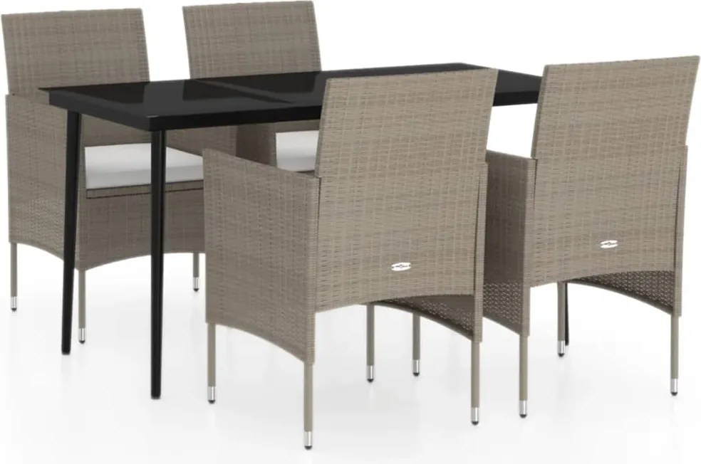 3099319 vidaXL Градински трапезен комплект с възглавници 5 части, бежово/черно