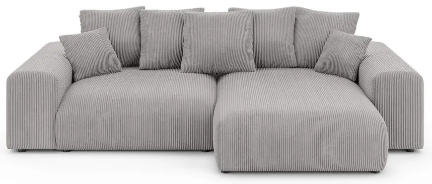 Светлосив разтегателен ъглов диван с място за съхранение от рипсено кадифе (променлив) Luma – Ropez