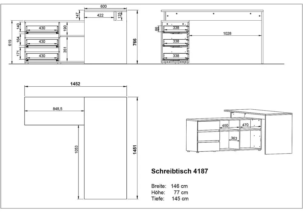 Работна маса от дъб 146x145 cm Lissabon - Germania
