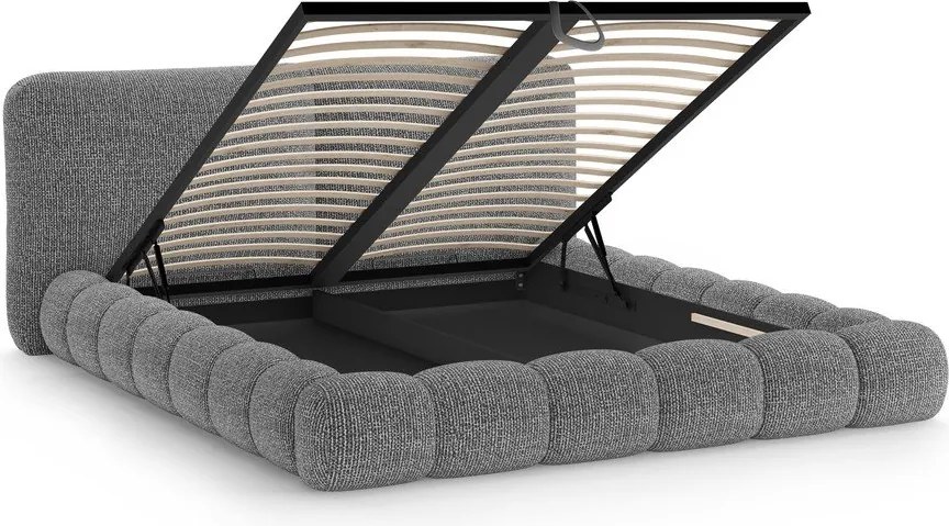 Тъмносиво двойно легло 200x200 cm тапицирано с място за съхранение с включена подматрачна рамка Solange – Micadoni