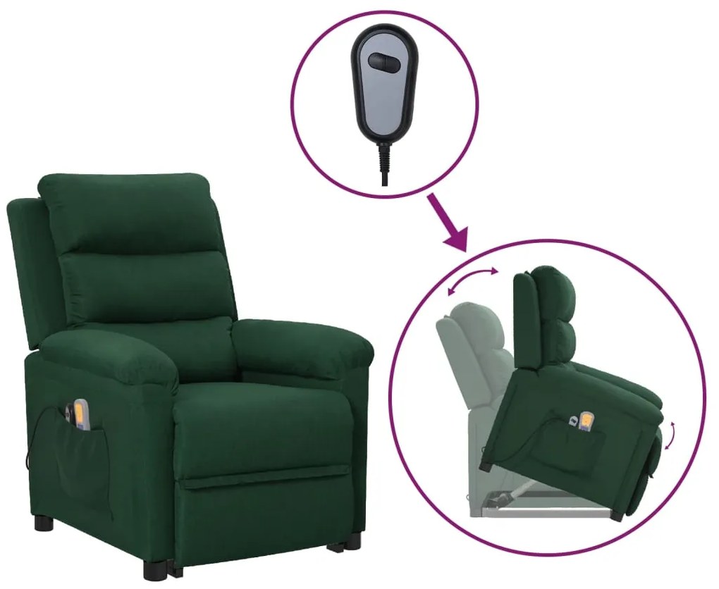 3098275 vidaXL Изправящ масажен стол, тъмнозелен, текстил