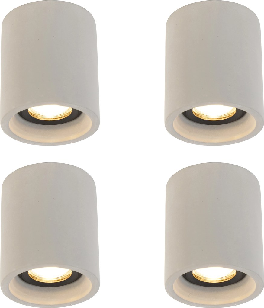 Комплект от 4 рустикални таванни спота бетон кръгли - Deep