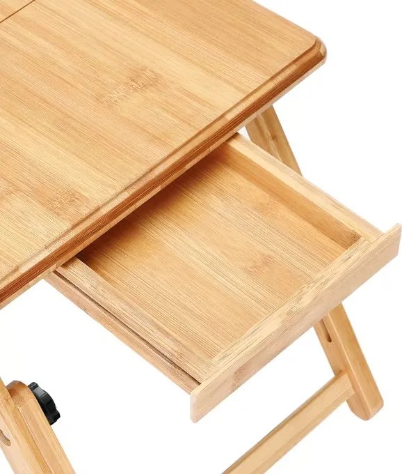 Бамбукова масичка за лаптоп с вентилационни отвори и чекмедже 55 x 28 x 35 cm