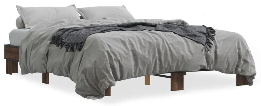 3280236 vidaXL Рамка за легло, кафяв дъб, 150x200 см, инженерно дърво и метал