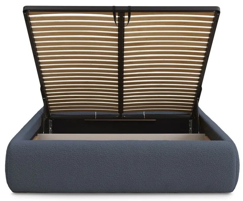 Тъмносиньо двойно легло 160x200 cm тапицирано с място за съхранение/без табла с включена подматрачна рамка Inera – Bobochic Paris