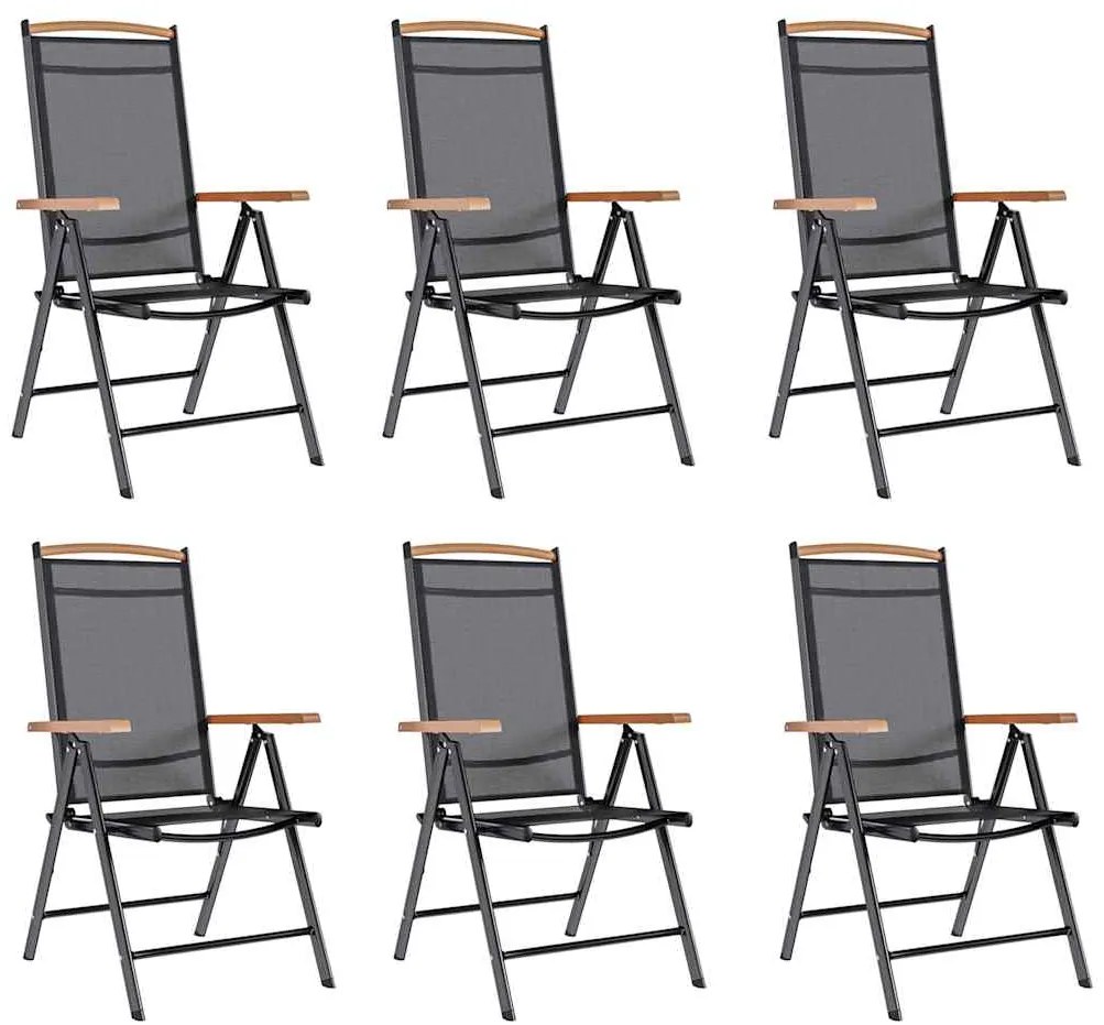 312187 vidaXL Сгъваеми градински столове, 6 бр, Textilene, черни