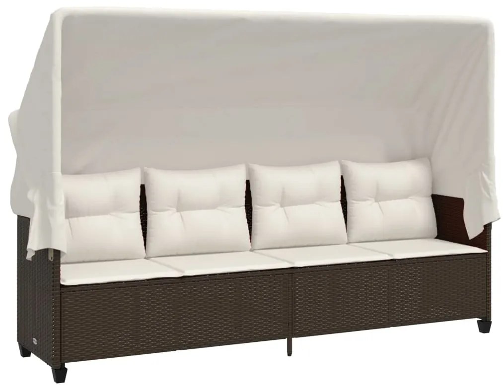 368336 vidaXL Шезлонг със сенник и възглавници, кафяв, полиратан