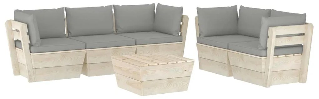 3063517 vidaXL Градински лаундж комплект от палети 6 части с възглавници смърч