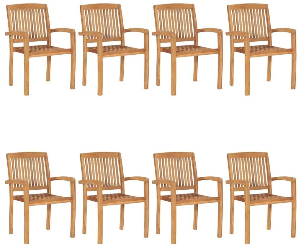 3073280 vidaXL Стифиращи градински столове с възглавници 8 бр тик масив