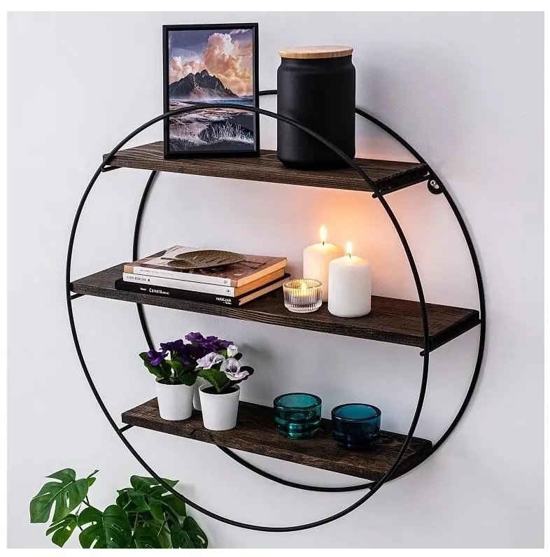 Стена полица TULIPA 60x15 см смърч/черна