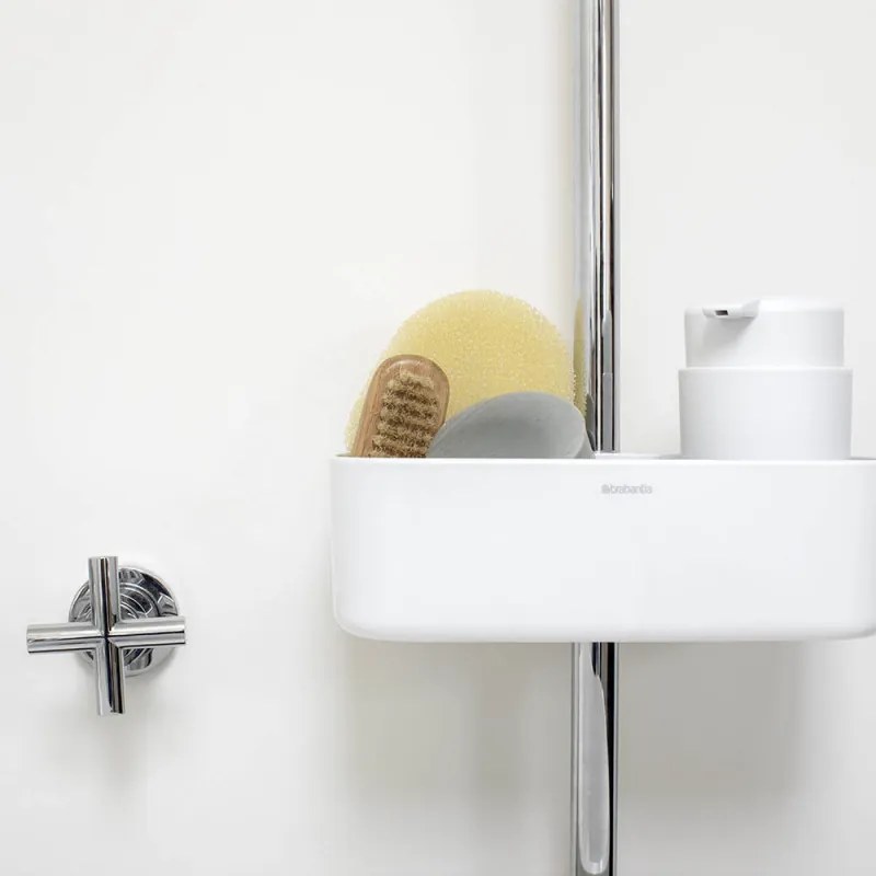 Органайзер за душ Brabantia ReNew 1004187, 7.5х13.3х24.4 см, Дъно с отвори за вода, Устойчивост на корозия, Бял