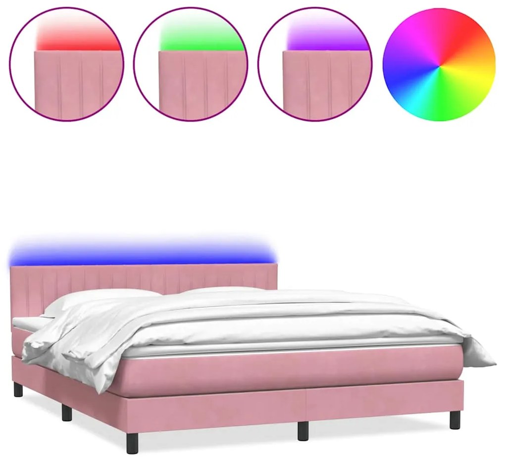 3317090 vidaXL Боксспринг легло с матрак и LED, розово, 180x210 cm, кадифе
