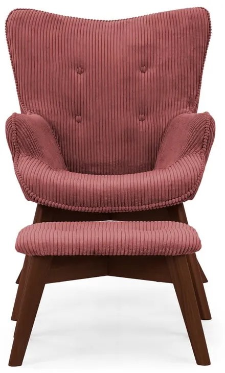 Червен фотьойл с табуретка от рипсено кадифе Niko – Ropez